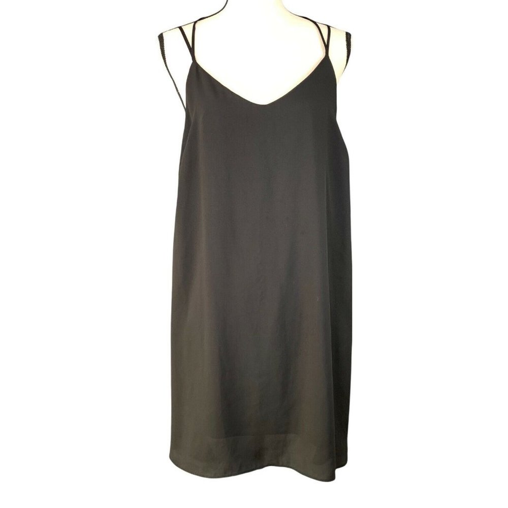 Finn & Clover Strap Halter Top Dress Women L Knee Length Black Shift Lined